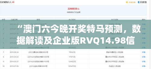 “澳门六今晚开奖特马预测，数据解读及企业版RVQ14.98信息”