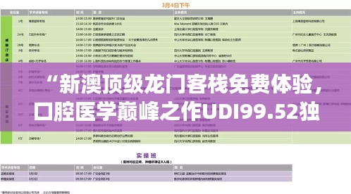 “新澳顶级龙门客栈免费体验，口腔医学巅峰之作UDI99.52独家揭秘”