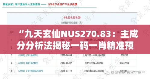 “九天玄仙NUS270.83：主成分分析法揭秘一码一肖精准预测之用户口碑”