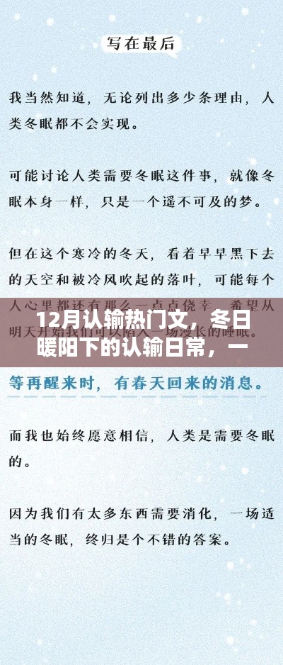 冬日暖阳下的认输日常，温馨的友谊故事