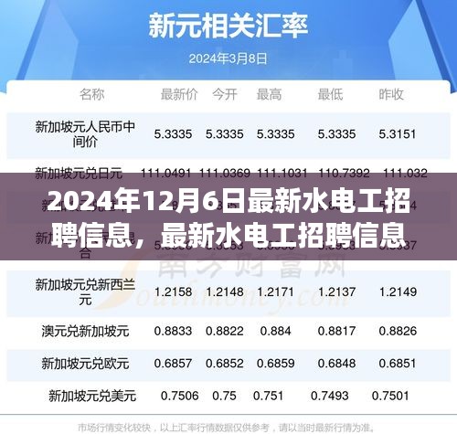 最新水电工招聘信息公告——2024年专刊