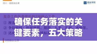 确保任务落实的关键要素，五大策略助你高效执行！