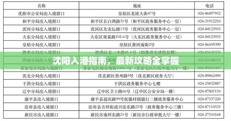 沈阳入港指南，最新攻略全掌握